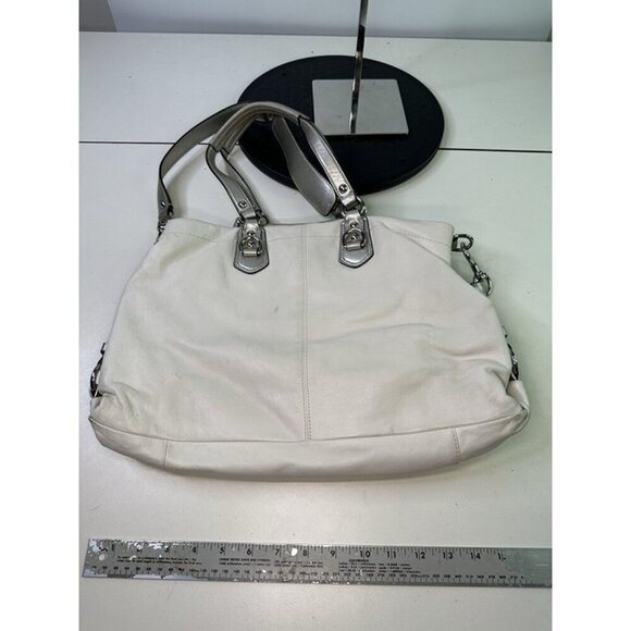 COACH ASHLEY White Silver Leather Handbag Purse Pink Lining J1194 - F15513 - Picture 7 of 12